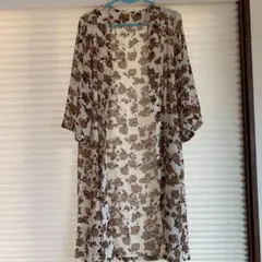 ロングカーディガン 花柄ガウン ワンピース　ジレ