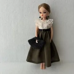 No.489 リカちゃん服　ハンドメイド　ワンピース　　バッグ　ピアス
