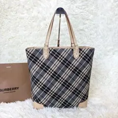 美品✨バーバリーブルーレーベル　ノバチェック　トートバッグ　レザー