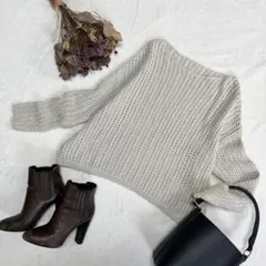 美品⭐︎グリーンレーベルリラクシング ベージュ 長袖 透かし編みニット コットン