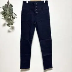 美品✨【S相当】スキニーデニム ハイウエスト 暖かい スリム テーパード 細身
