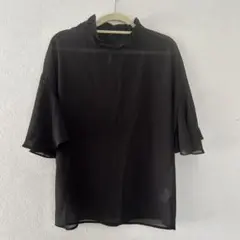 GRL グレイル　シースルーブラウス ブラック フリル付き