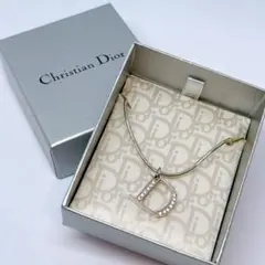 【美品】Dior ディオール ロゴ ラインストーン シルバー ネックレス