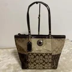 COACH パッチワークトートバッグ ベージュ/ブラウン