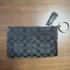 COACH コーチコインケース パスケース シグネチャー ブラック キーリング付