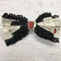 レトロ ガーリー 古着 小物 カットワークレース×イチゴ柄 リボンバレッタ