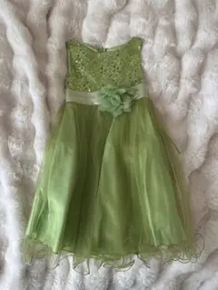 キッズドレス　チュールスカートドレス　ライムグリーン120cm リトルプリンセス