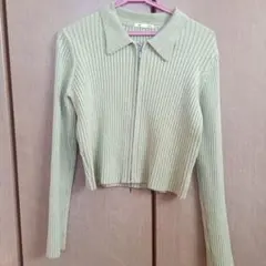 GU リブ編み長袖セーター L グリーン