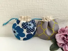 ☆ハンドメイド☆　まんまるミニ巾着　2点セット　マリメッコ風　モロッカン