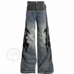DETW Ribbon graphic Baggy Wide-leg Jeans - メルカリ