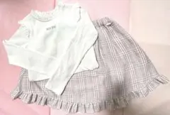 メゾピアノ 長袖トップス　ピンクチェックスカート　2点セット　組曲bebe