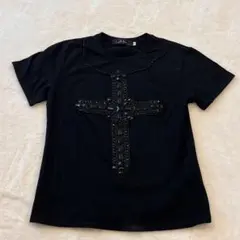 クロスモチーフ 半袖 Tシャツ ブラック ビジュー クロス 十字架