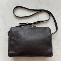 【アニエスベー】美品　牛皮レザーショルダーバック　ダークブラウン