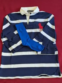 ポロラルフローレン/ラガー・横ボーダー柄・Mサイズ・ビッグポニー×ソックス・新品