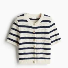 H&M ボーダー 半袖 カーディガン ゴールドボタン Lのサムネイル