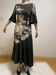 No.2608 着物リメイク 黒留袖ドレス ワンピース 結婚式 マザードレスに