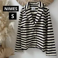 【ニーム】NIMESウール100％ボーダーニットジャケット・日本製◇白黒・S相当のサムネイル