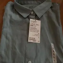 無印良品 リネン長袖シャツ L ライトグリーン