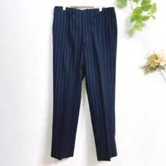 【シロセット加工】メンズ　センタープレススラックス 紺　ピンストライプ 撥水