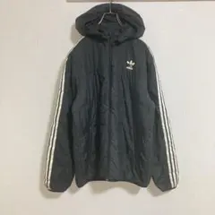 【ロゴ】adidasアディダス　中綿　フード付ナイロンジャケット　黒　M相当