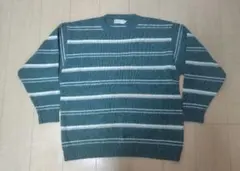 【美品】メンズ ニット ボーダー柄 グリーン 長袖