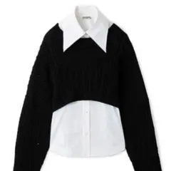 【SNIDEL】 クロップドニットシャツレイヤードプルオーバー ブラック