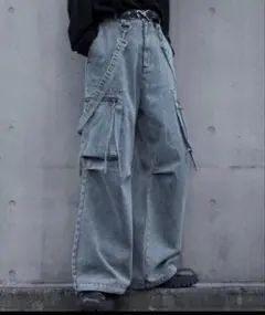 投稿最終　LILL ルーズシルエットハイウエストサスペンダー　カーゴパンツM