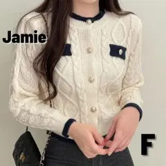Jamie 金ボタン ケーブル編 ニットカーディガン アイボリー F ジェイミー