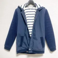 【値下げ中】ネイビー　パーカー　フーディ　袖　ニット　寒さ対策