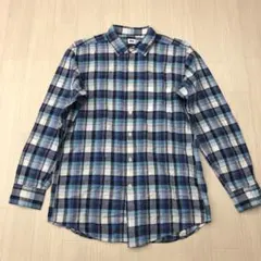 UNIQLO ユニクロ コットン リネン チェック シャツ 長袖 L メンズ