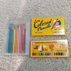 SAKURAクレパス16色 三菱色鉛筆12色 TOPVALU色えんぴつ 24色