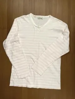 agnes b. ホワイト ピンクストライプ 長袖Tシャツ