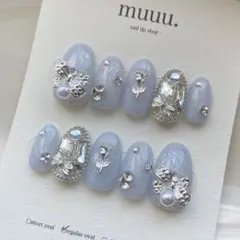 【現品】ネイルチップ/韓国/量産型/ワンホン/ブルー/推しネイル/埋め尽くし