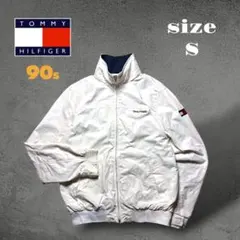 【美品】トミーヒルフィガー ナイロンブルゾン 刺繍ロゴ 白×紺 90sリバイバル