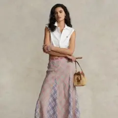 【未着用】ポロラルフローレン リネンマキシマーメイドスカート 即完売 2026年最新】POLO RALPH LAUREN 柄：チェック レディース ロング