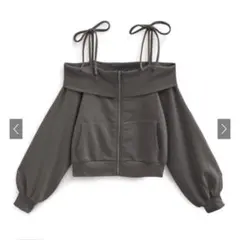 リボンオフショルジップスウェットトップス[dk1308]