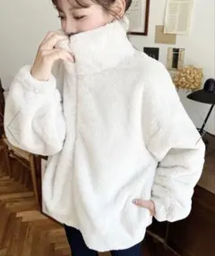 レディース　ファー　コート　ジャケット　ファスナー　スタンドカラー　ホワイト　白