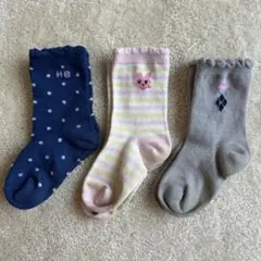 ホットビスケッツ　キッズ靴下3足セット（ネイビー、ピンク、グレー）15-17㎝