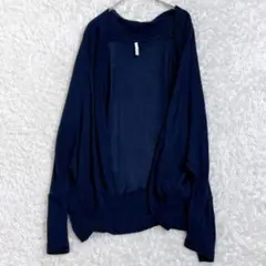 ELLE 前開きラップロングニットカーディガン ネイビー Freeサイズ