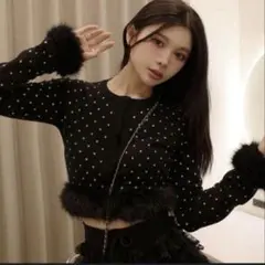 Darich ドットジャガードフェザーニットトップス