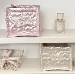 収納バスケット ボックス 韓国 インテリア 部屋 雑貨 ハートリボン SHEIN