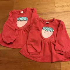 フタフタ　トレーナー　トップス　双子　90cm いちご　苺　赤　保育園着