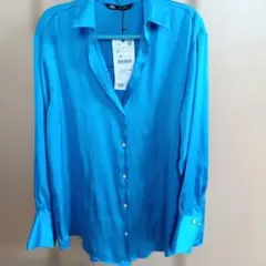 ZARA サテンシャツ ブルー 長袖
