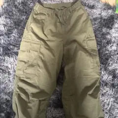 GUワイドカーゴパンツ オリーブ色 ゴムウエスト