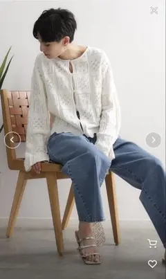 OPAQUE.CLIP クロッシェ編み風コットンニットカーディガン