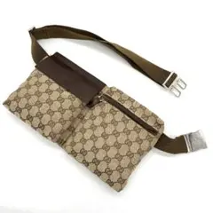 【GUCCI】ウエストポーチ　ボディバッグ　GGキャンバス　ブラウン