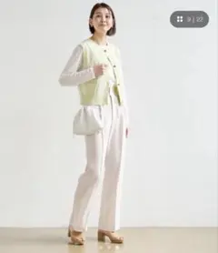 【ショートサイズ】アセテート混 ツイル フレア パンツ　オフホワイト