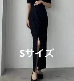 louere ジャガードハイウエストスリットIラインスカート 黒　s