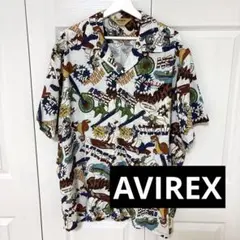 希少✨アビレックス シャツ 半袖 総柄 レーヨン L スカル 古着 アロハ 