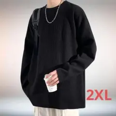 メンズ トップス 2XL相当 ブラック 長袖 薄手 シンプル カジュアル 秋服